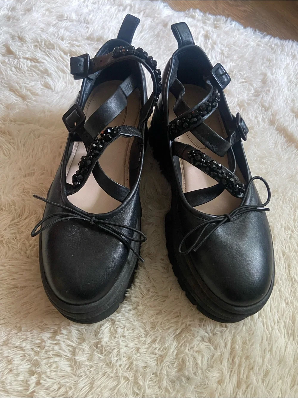 Simone Rocha Black Platform Mary Jane Shoes with Beaded Strap
